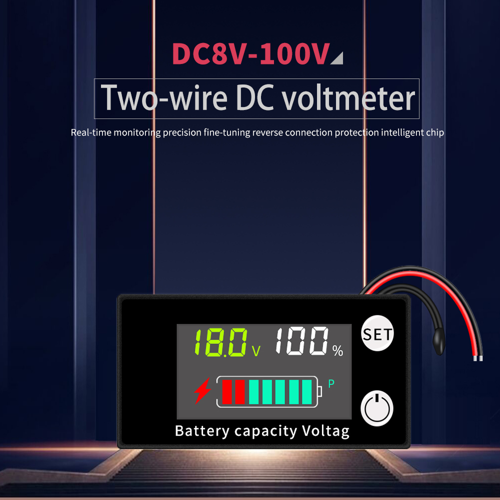 6133A Battery Monitor 8-100V Digital Battery Capacity and Percentage Voltage Level Switch Meter 12V 24V 48V LCD Display Marine RV Battery Power Indicator Panel