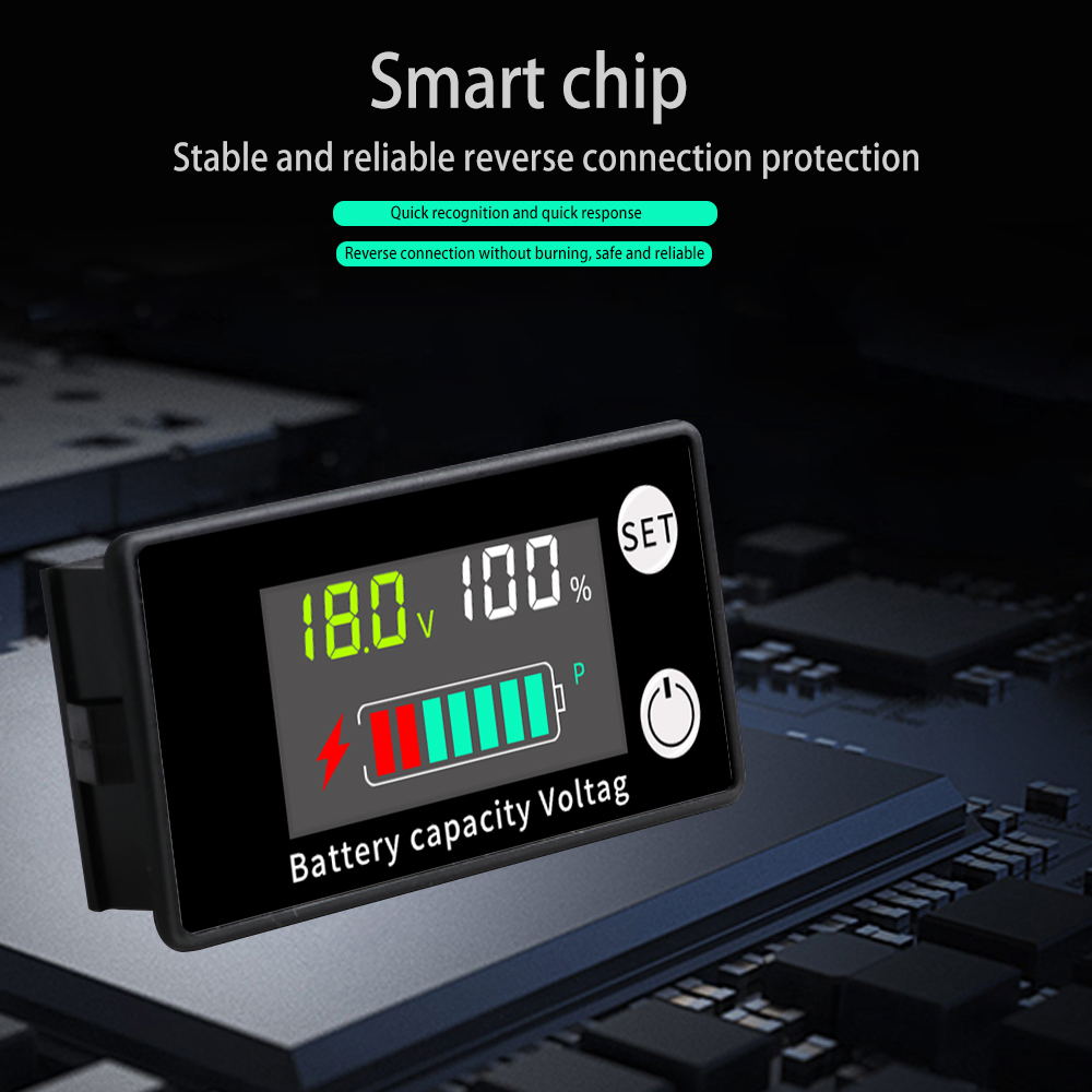 6133A Battery Monitor 8-100V Digital Battery Capacity and Percentage Voltage Level Switch Meter 12V 24V 48V LCD Display Marine RV Battery Power Indicator Panel