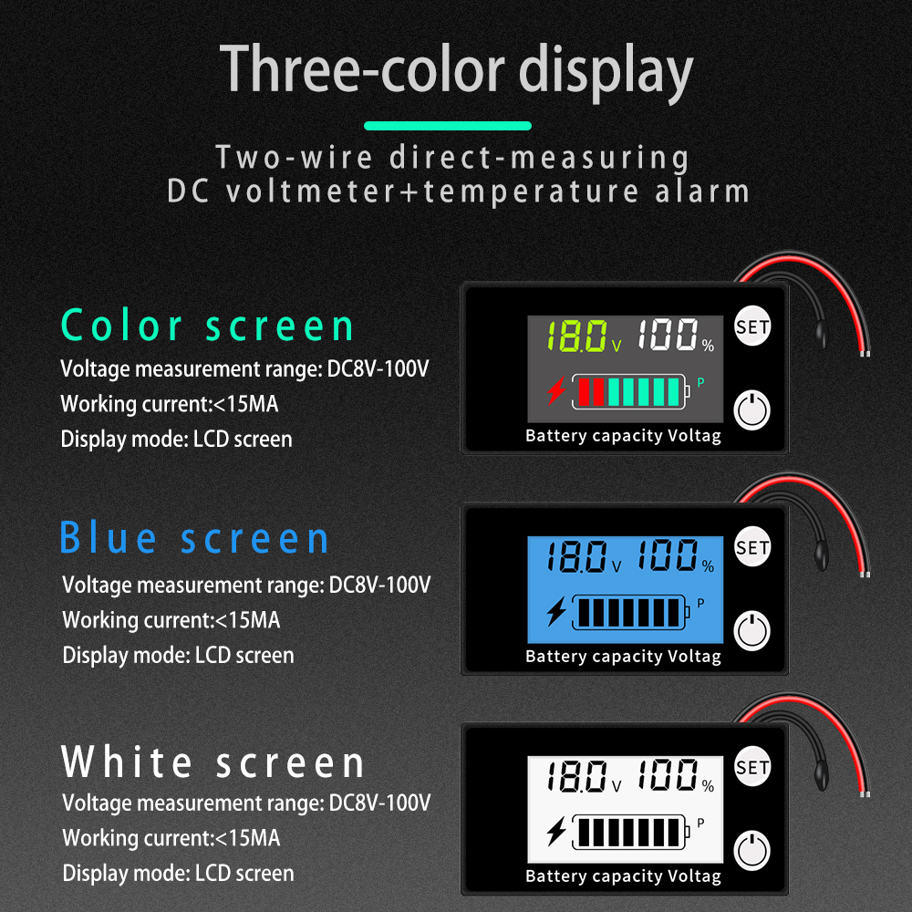 6133A Battery Monitor 8-100V Digital Battery Capacity and Percentage Voltage Level Switch Meter 12V 24V 48V LCD Display Marine RV Battery Power Indicator Panel