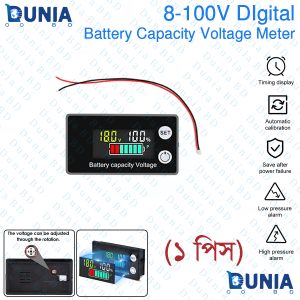 Battery Monitor 8-100V Digital Battery Capacity and Percentage Voltage Level Switch Meter 12V 24V 48V LCD Display Marine RV Battery Power Indicator Panel