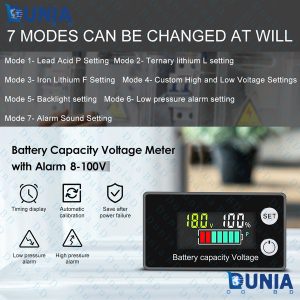 Battery Monitor 8-100V Digital Battery Capacity and Percentage Voltage Level Switch Meter 12V 24V 48V LCD Display Marine RV Battery Power Indicator Panel
