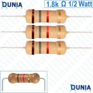 1.8k ohm 1/2 watt Half watt Resistor ±5% 1.8kΩ 1.8 Kohms 1800 ohms Carbon Film Resistance