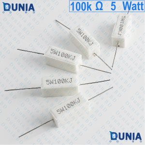 100k ohm 5 watt Five watt Resistor ±5% 100kΩ 100000 kohms Ceramic Cement Wirewound Resistance
