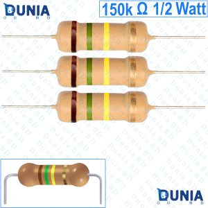 150k ohm 1/2 watt Half watt Resistor ±5% 150kΩ 150 Kohms 150000 ohms Carbon Film Resistance