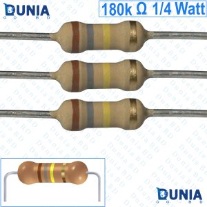 180k ohm 1/4 watt Quarter watt Resistor ±5% 180kΩ 180 Kohms 180000 ohms Carbon Film Resistance