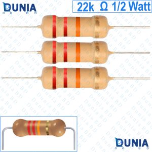 22k ohm 1/2 watt Half watt Resistor ±5% 22kΩ 22 Kohms 22000 ohms Carbon Film Resistance