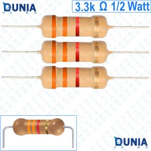 3.3k ohm 1/2 watt Half watt Resistor ±5% 3.3kΩ 3.3 Kohms 3300 ohms Carbon Film Resistance