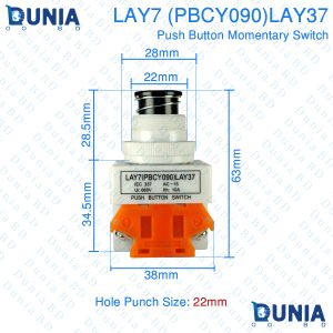 LAY7 (PBCY090) LAY37 NO Single Momentary Switch 22mm 5A 10A 220Volt 440V