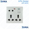 8Pin 16A 250V Wall Socket with switch for house hold & official electrical use