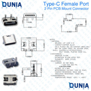 Type-C 2 6 Pin SMD Female USB Port with SMT Jack Solder Connector