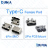 Type-C 2 6 Pin SMD Female USB Port with SMT Jack Solder Connector