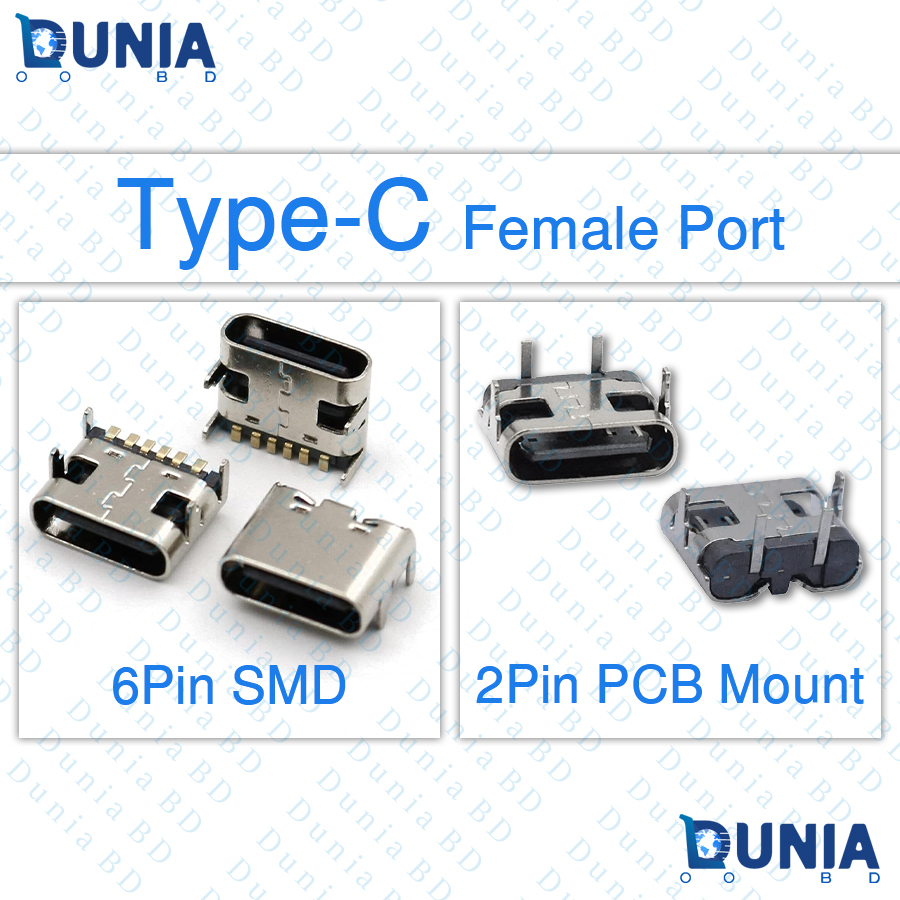 Type-C 2 6 Pin SMD Female USB Port with SMT Jack Solder Connector