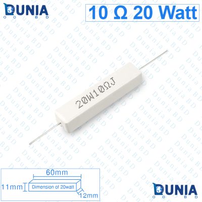 10 ohm 20 watt Five watt Resistor ±5% 10Ω 10 ohms Ceramic Cement Wirewound Resistance