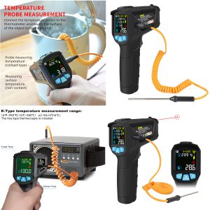 IR02C Digital Portable Non Contact IR Laser system Hand Held Thermometer with Temperature Probe for Industry and home use