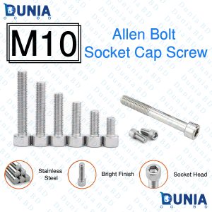 M10 Allen Bolts 25mm 30mm 40mm 50mm 60mm 75mm 100mm Fully Threaded Stainless Steel Socket Cap Screws