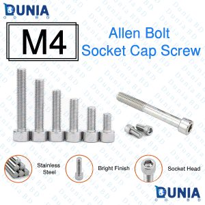 M4 Allen Bolts 8mm 10mm 12mm 16mm 20mm 25mm 30mm 40mm 50mm Fully Threaded Stainless Steel Socket Cap Screws