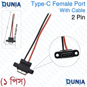 Type-C 2 Pin Female USB Port with cable