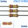 270k ohm 1/4 watt Quarter watt Resistor ±5% 270kΩ 270 Kohms 270000 ohms Carbon Film Resistance