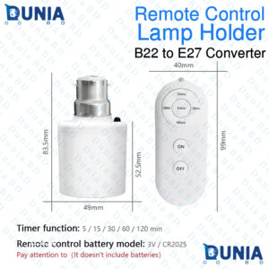 Wireless Remote Control B22 to E27 Conversion Lamp Holder AC 220V with Remote