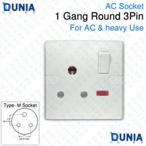Electrical AC Wall Socket 250V 15A Round 3Pin 1Gang For Air Conditioner & Heavy Use