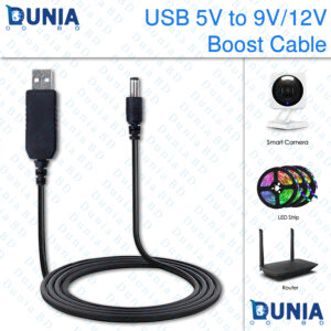 USB 5V to 9V 12V Boost Cable 5.5mm x 2.5mm DC Power Converter for Routers, Cameras & LED Strips