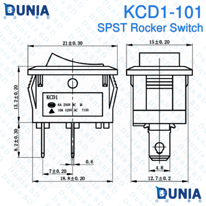 KCD1-101 SPST Rocker Switch 6A 250V AC ON-OFF - Dunia.com.BD