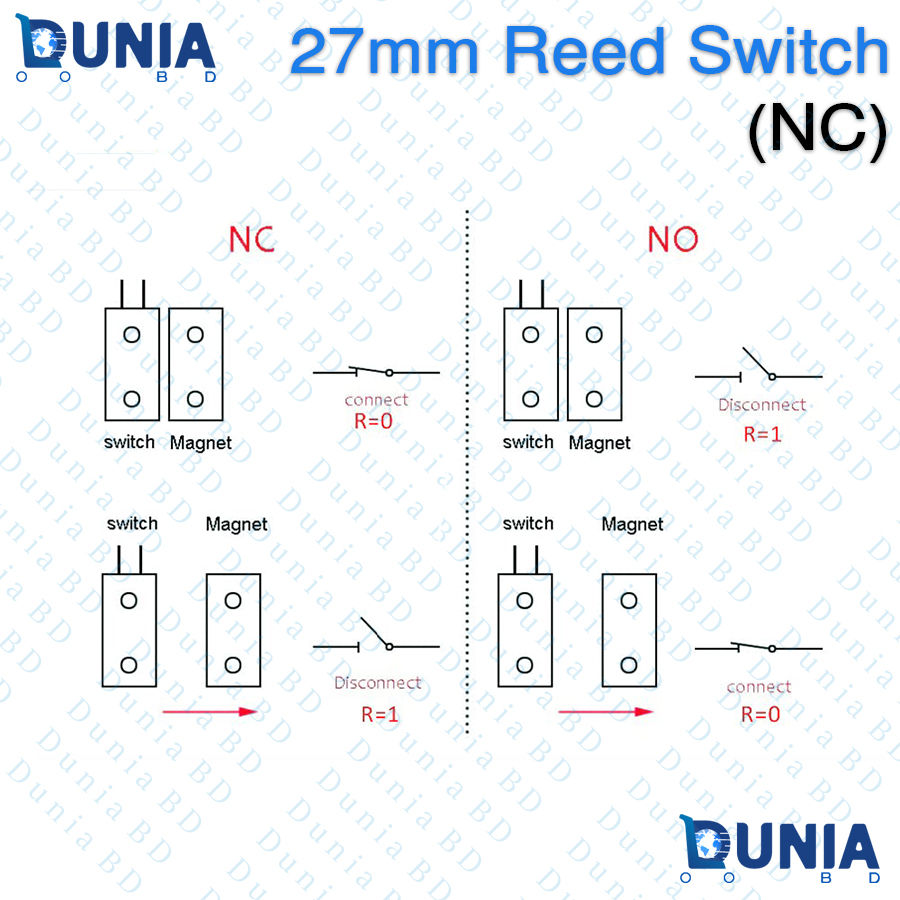27mm Normally Closed Reed Switch Magnetic Door Window Sensor NC Wired for Security Alarm System
