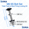 M6 SS Bolt Set Toilet Tank to Bowl Fixing Locking Kit with Butterfly Nut & Washer Stainless Steel