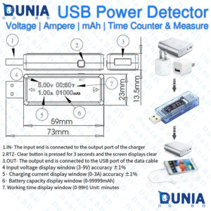 USB Power Detector Tester Voltage Current mAh Time Counter Meter for Charger Cable Device Testing