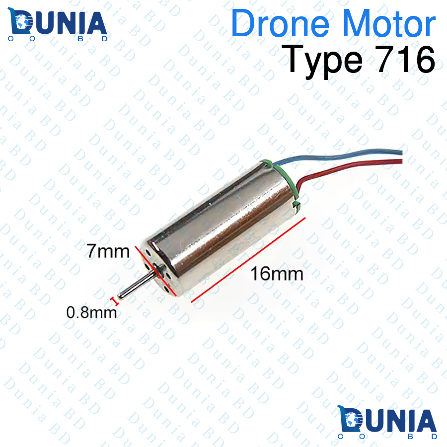 716 Coreless Drone Motor 7x16mm 0.8mm Shaft Ultra Compact High Speed Micro Brushed Motor for Tiny Whoop
