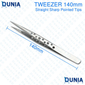 140mm Precision Stainless Steel Tweezer Straight Sharp Pointed Tips with Vented Holes for Electronics Repair & PCB Work