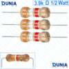 3.9K ohm 1/2 watt Half watt Resistor ±5% 3.9kΩ 3.9 Kohms 3900 ohms Carbon Film Resistance