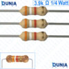 3.9K ohm 1/4 watt Quarter watt Resistor ±5% 3.9KΩ 3.9K ohms Carbon Film Resistance