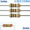 5.1M ohm 1/4 watt Quarter watt Resistor ±5% 5.1MΩ 5.1M ohms Carbon Film Resistance