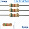 5.1K ohm 1/4 watt Quarter watt Resistor ±5% 5.1KΩ 5.1K ohms Carbon Film Resistance