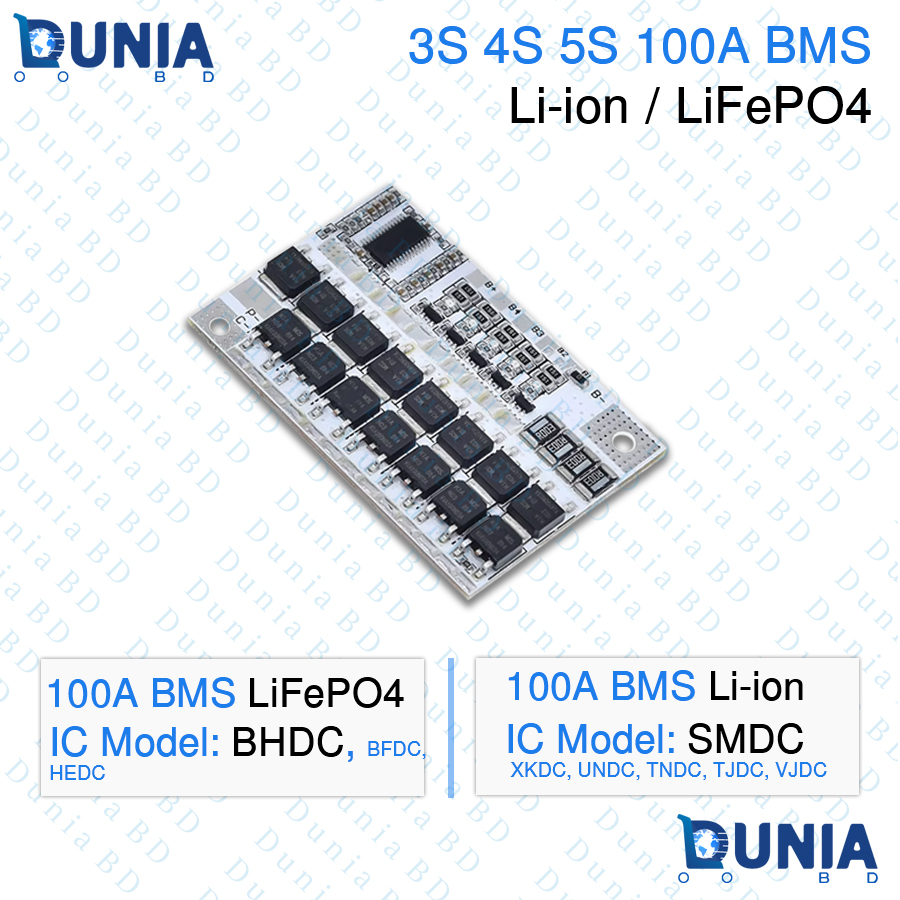 3S 4S 5S 100A BMS for Li-Ion LiFePO4 Protection Board 14.6V 18.2V Lithium Ion and Iron Phosphate Battery