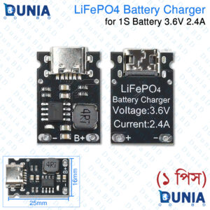 LiFePO4 Battery Charger 1S 3.6V 2.4A Type-C Charging Module