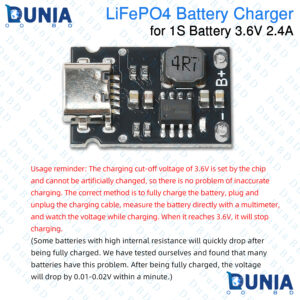LiFePO4 Battery Charger 1S 3.6V 2.4A Type-C Charging Module