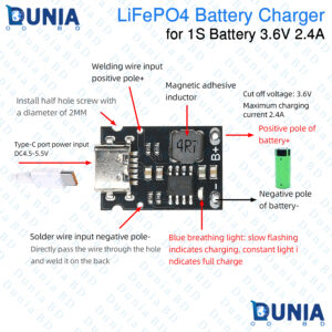 LiFePO4 Battery Charger 1S 3.6V 2.4A Type-C Charging Module