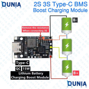 2S 3S Type-C USB BMS Battery Charging Boost Module with Fast Charge Support