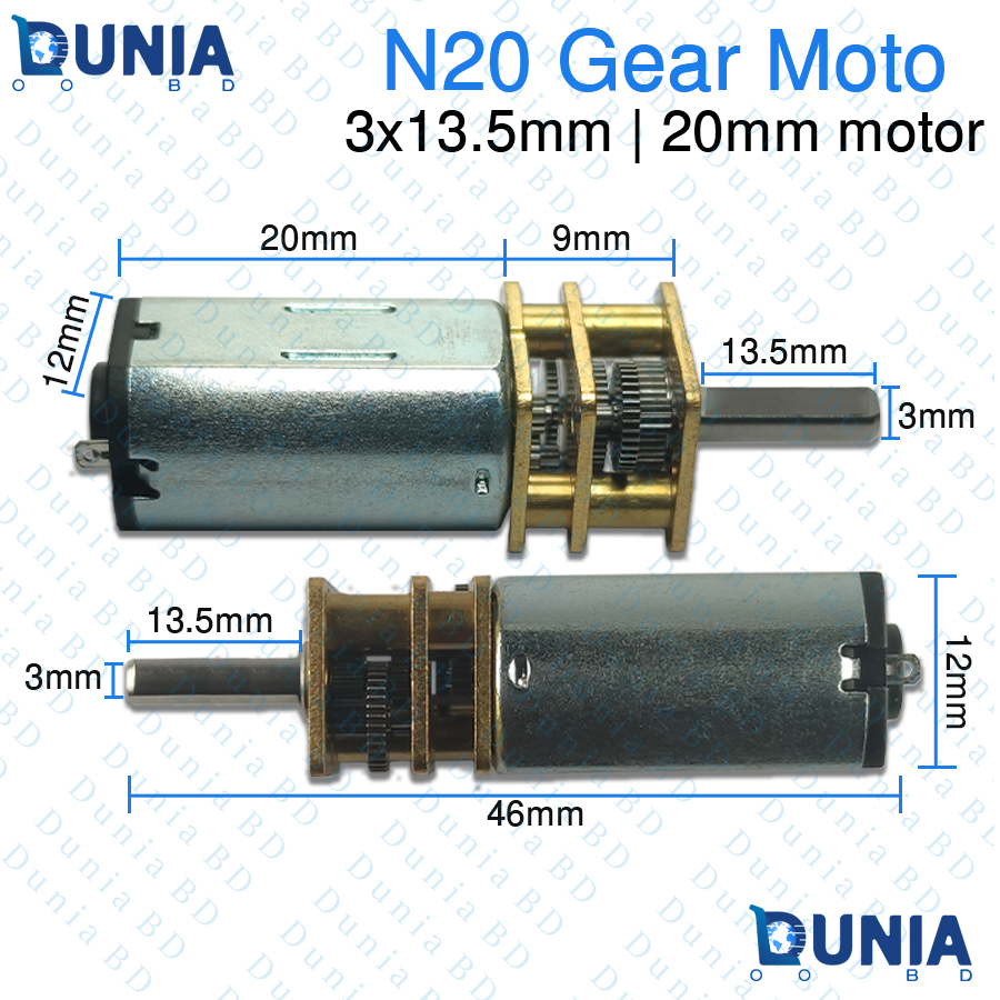 N20 Gear Motor 3x13.5mm D-Shaft 20mm Motor Body High Torque Micro DC Geared Motor