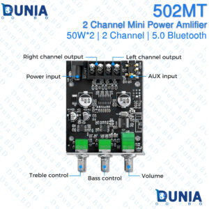 502MT Bluetooth 5.0 Amplifier Board Module 2 Channel Mini Power Amp 50W+50W
