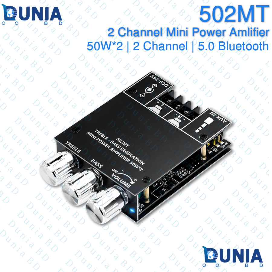 502MT Bluetooth 5.0 Amplifier Board Module 2 Channel Mini Power Amp 50W+50W