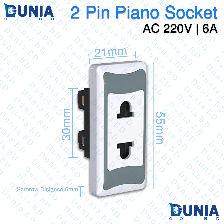 2 Pin Piano Socket AC 220V 6A 1 Gang Piano Box Mount Electrical Power Socket 55mm