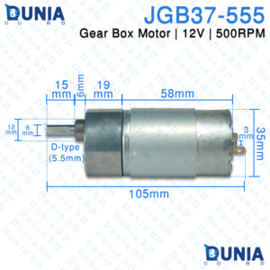 JGB37-555 DC 12V 500RPM Gear Box Motor with 5.5mm D-Type Shaft