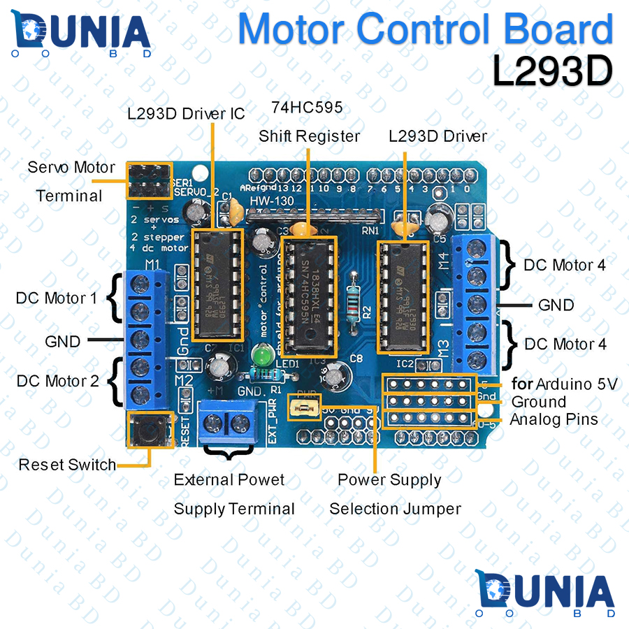 L293D Motor Driver Shield 4 Channel Arduino UNO DC Stepper Servo Control