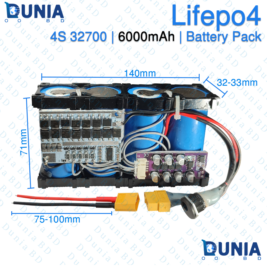LiFePO4 4S 32700 6000mAh Battery Pack 12.8V Rechargeable BMS Battery