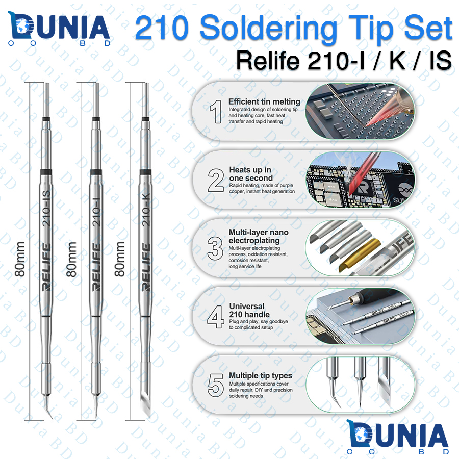 Relife 210 Soldering Iron Tip Set 3-in-1 I K IS 80mm Replacement Tips