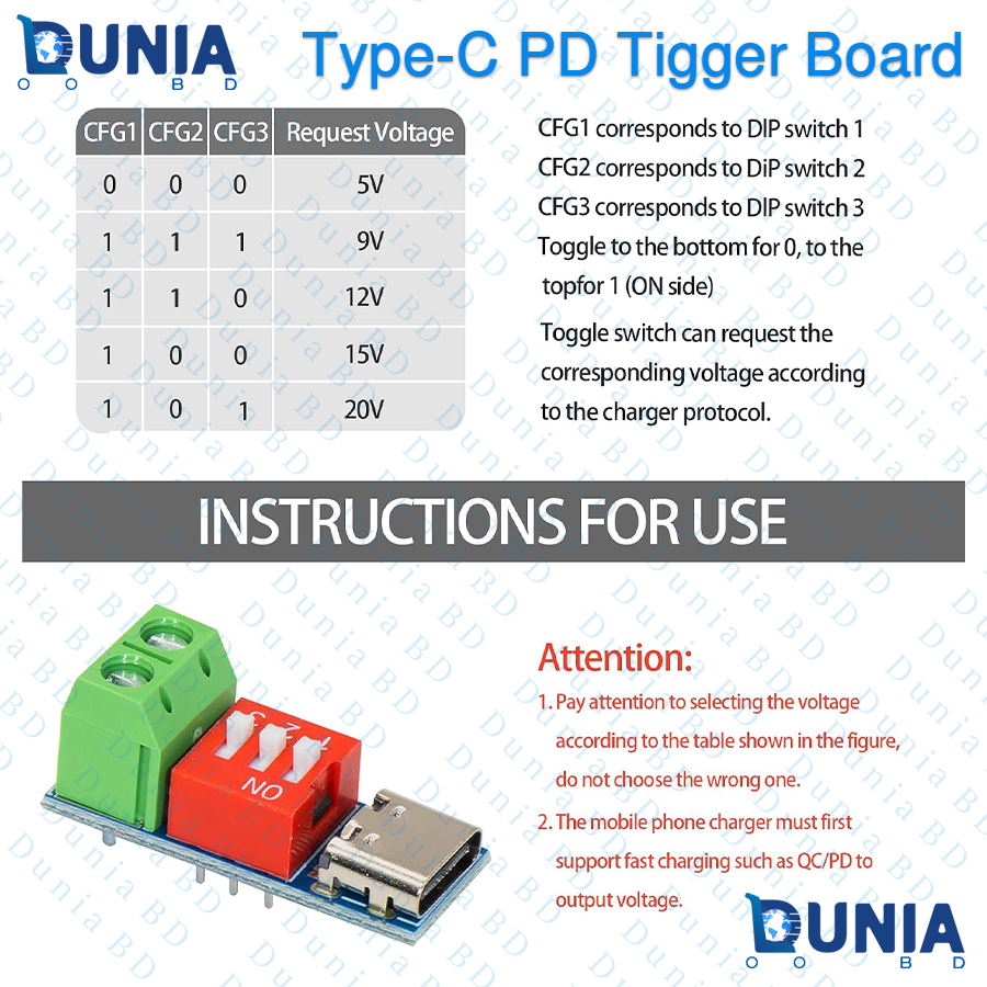 Type-C PD Trigger Board Module 5V 9V 12V 15V 20V Output
