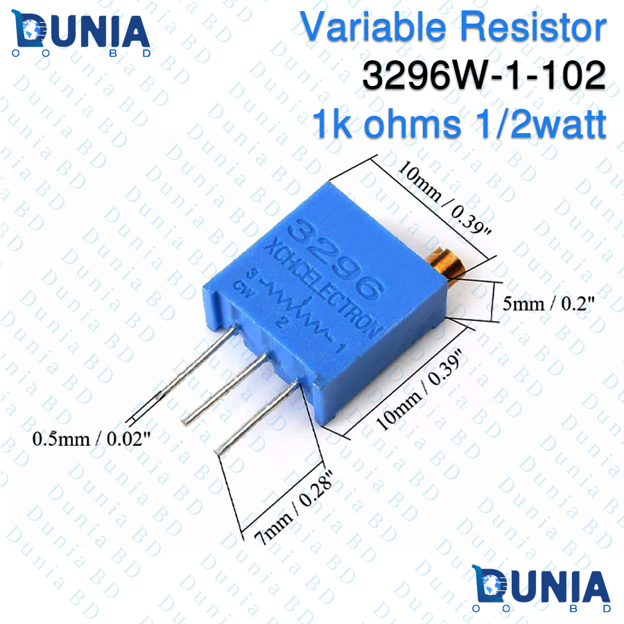 102 VR 1k ohms 1/2watt Variable Resistor 3296W-1-102 Trimmer Trimpot Potentiometer